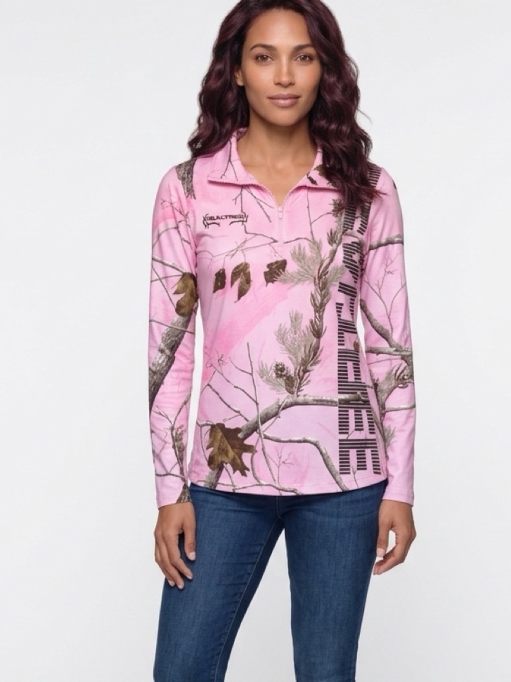 Realtree Pink Camo Quarter-Zip Long Sleeve Shirt